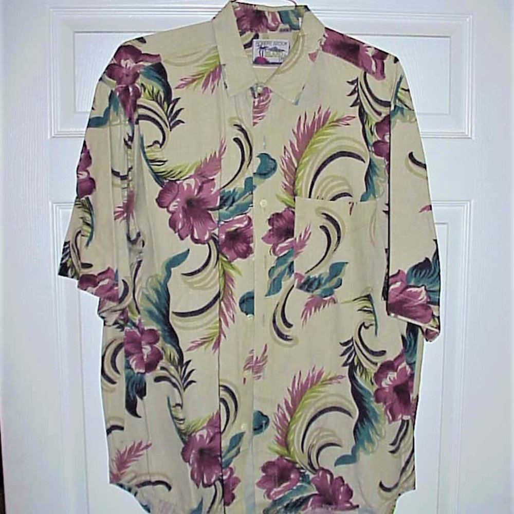 ROBERT STOCK, XL, MEN'S, TROPICAL PRINT, PRE-OWNED, LAUNDERED, GENTLY WORN SHIRT